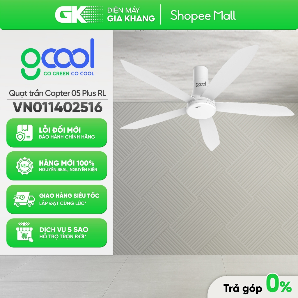 [GIAM200] VN011402516 Trắng| VN011402517 Bạc Ghi| VN011402518 Nâu Sữa Quạt Trần Gcool Copter 05 Plus