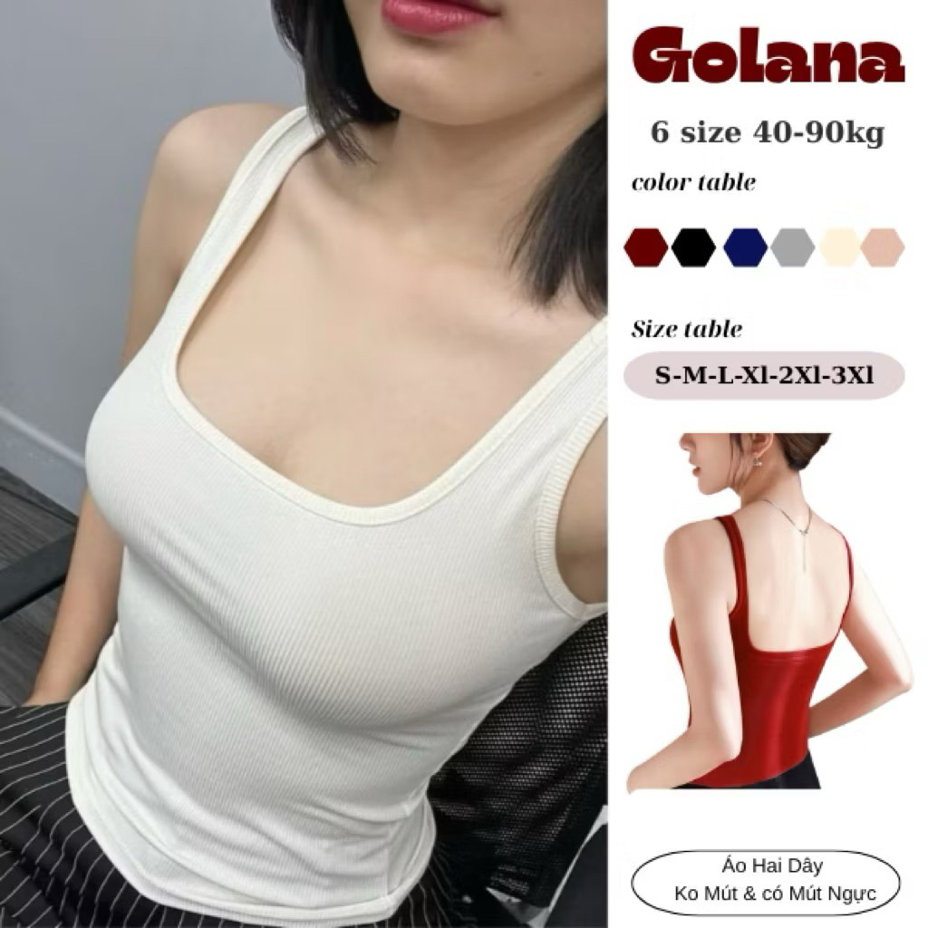 Áo Ba Lỗ Dây To , Áo 2 dây bản to cổ vuông màu trơn (Có bigsize) BL20