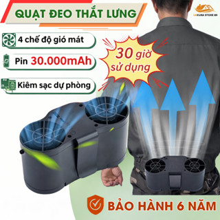 Quạt Đeo Thắt Lưng, Quạt Điều Hòa Motor 2 Phản Lực 4 Cấp Độ Gió Siêu Mát Pin 30.000mAh Dùng 30 Tiếng