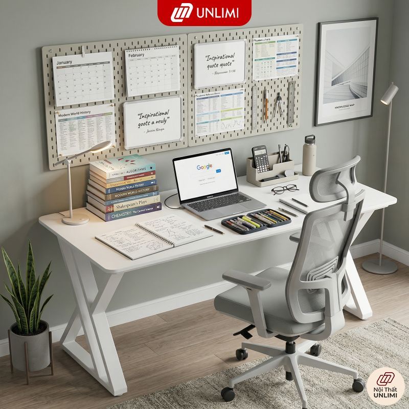 Bàn học UNLIMI 120cm/160cm cao 75cm khung thép chữ X chắc chắn - UM233/233