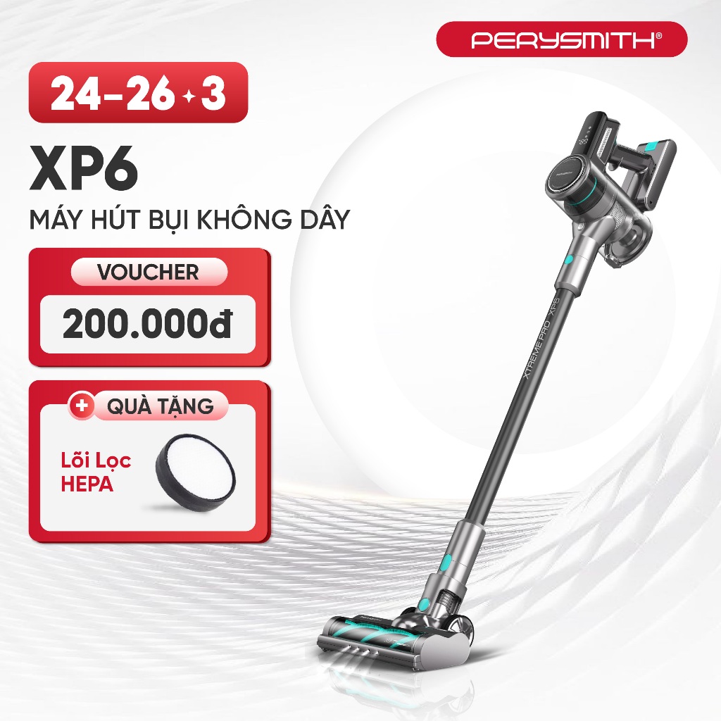 Máy Hút Bụi Không Dây XP6 Nâng Cấp PerySmith  | Lực Hút Mạnh 32.000 PA | Pin Khỏe | Nhiều Phụ Kiện
