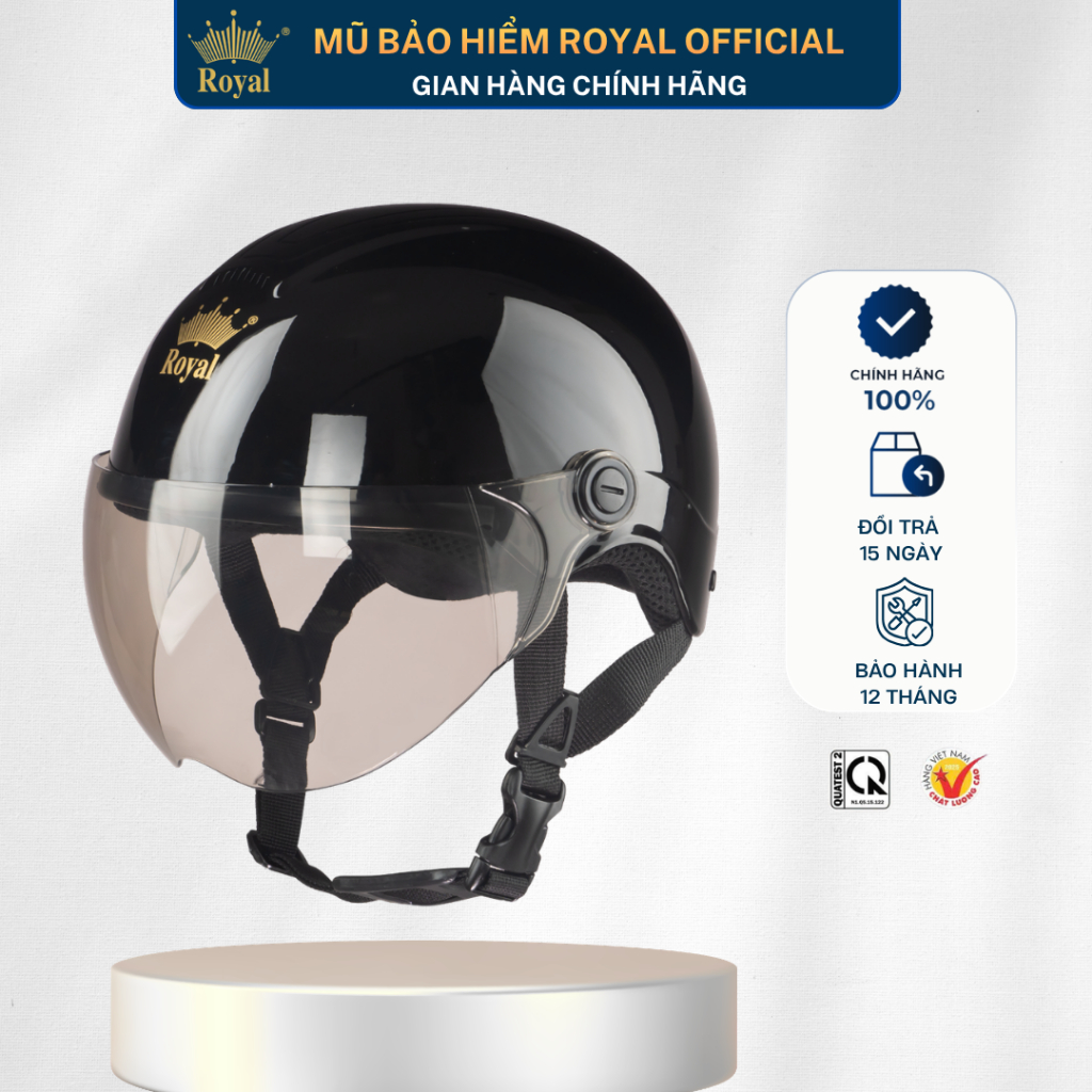Mũ Bảo Hiểm Nửa Đầu Royal Có Kính Chính Hãng M103K Cho Nam Nữ Bảo Hành 12 Tháng