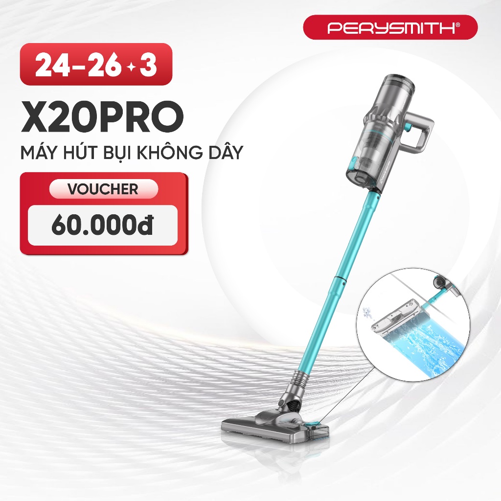  Máy Hút Bụi Cầm Tay PerySmith X20Pro, Không Dây, Đa Năng, Gọn Nhẹ, Lọc 2 Lõi HEPA Bảo Hành 1 Năm