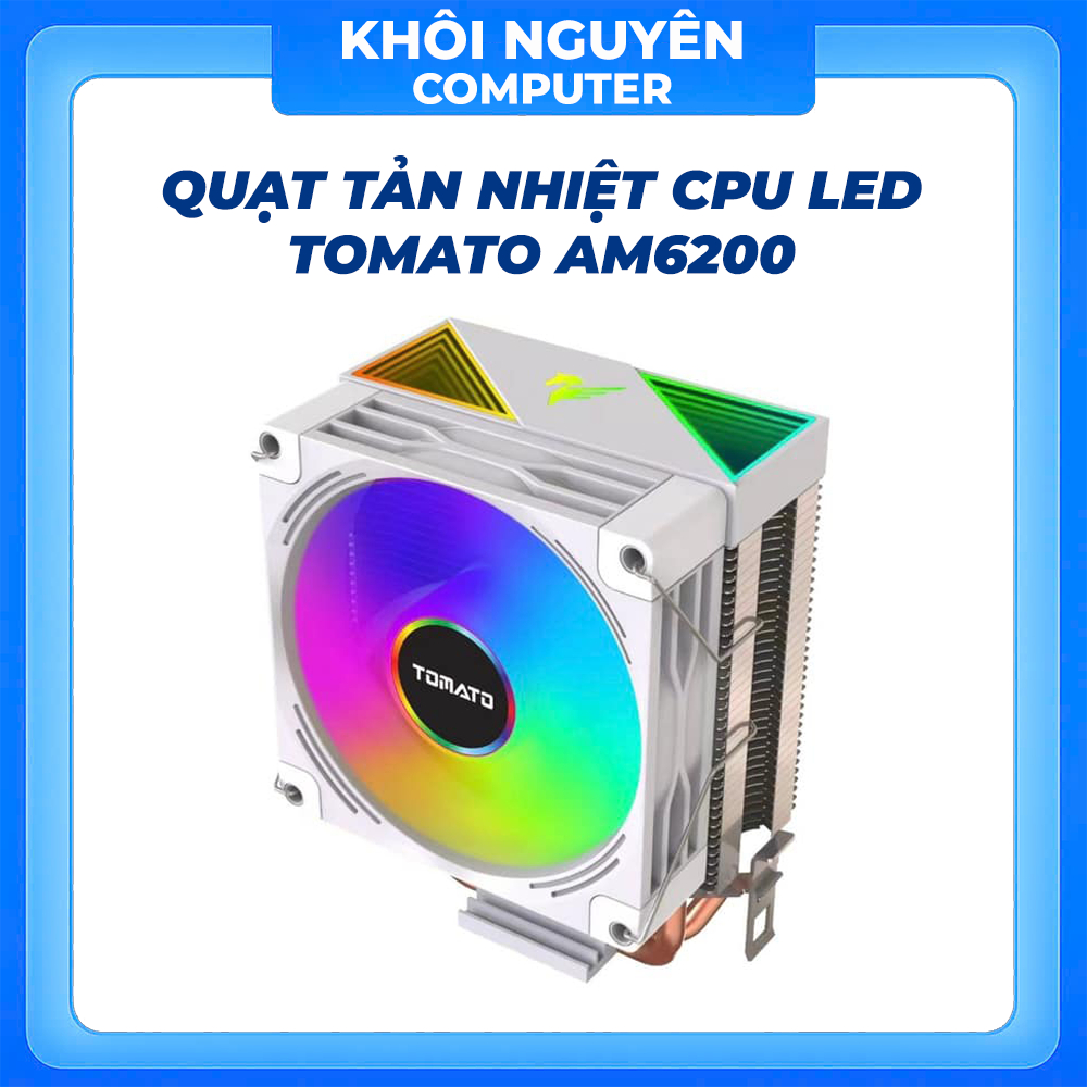 Quạt Tản Nhiệt CPU Tomato AM6200 RGB Trắng – 4Pin PWM, 2 Ống Đồng, Led Đổi Màu, Êm