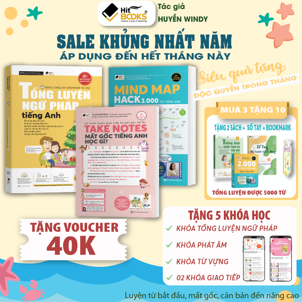 Sách Combo 3 Mindmap 3000 từ vựng, Tổng luyện ngữ pháp Và Takenotes Mất gốc Tiếng Anh học gì - TẶNG 