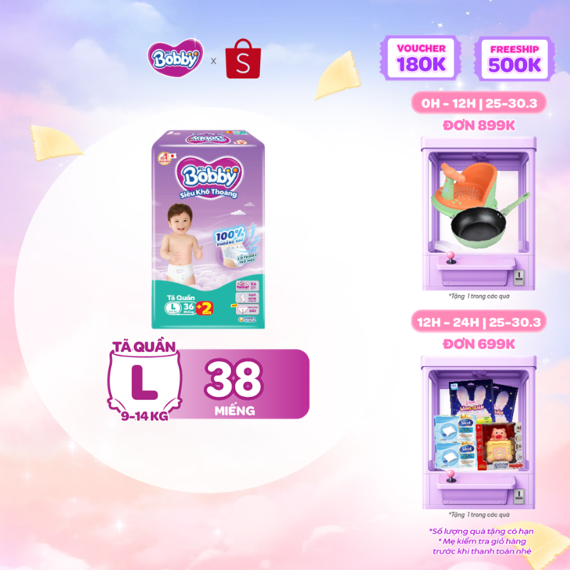 [TẶNG MIẾNG NGẪU NHIÊN] Tã quần Bobby Siêu Khô Thoáng - 100% Thoáng Khí Jumbo S46/M42/L36/XL32/XXL28