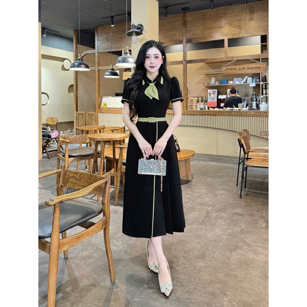 TY06 - Váy Thiết Kế Evii dành cho nữ, Đầm thiết kế cổ đức phối khóa kéo trước ngực (tặng kèm cavat) 