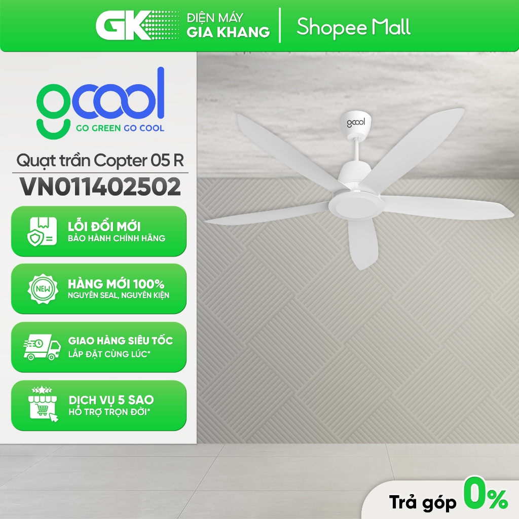 [GIAM200] VN011402502 Trắng | VN011402503 Bạc Ghi | VN011402504 Nâu Sữa Quạt Trần Gcool Copter 05 R 
