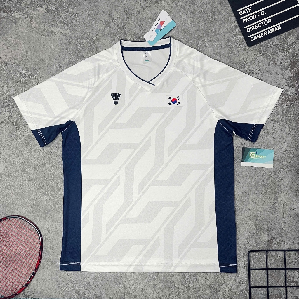 Áo Quần Cầu Lông Trắng Đội Tuyển Hàn Quốc Draha, Áo Cầu Lông Chất Vải Dùng Trong Thi Đấu, Thoáng Mát