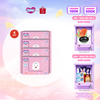 Bộ 4 gói Khăn ướt Bobby Care hương thơm nhẹ nhàng 100 tờ/gói (Hồng)