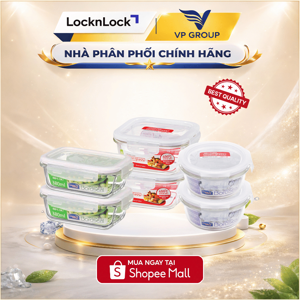 Bộ hộp thủy tinh chịu nhiệt LocknLock (LLG214(2), LLG422(2), LLG821(2),Color Box NT) - 6 cái