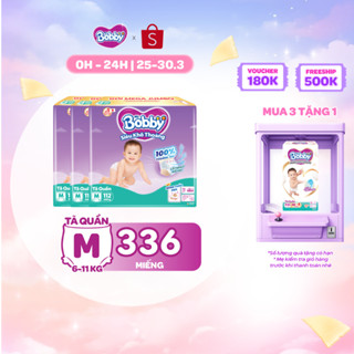 [TẶNG MIẾNG NGẪU NHIÊN] Combo 3 tã quần Bobby Siêu Khô Thoáng - 100% Thoáng Khí Mega Jumbo M112/L96/XL84/XXL76