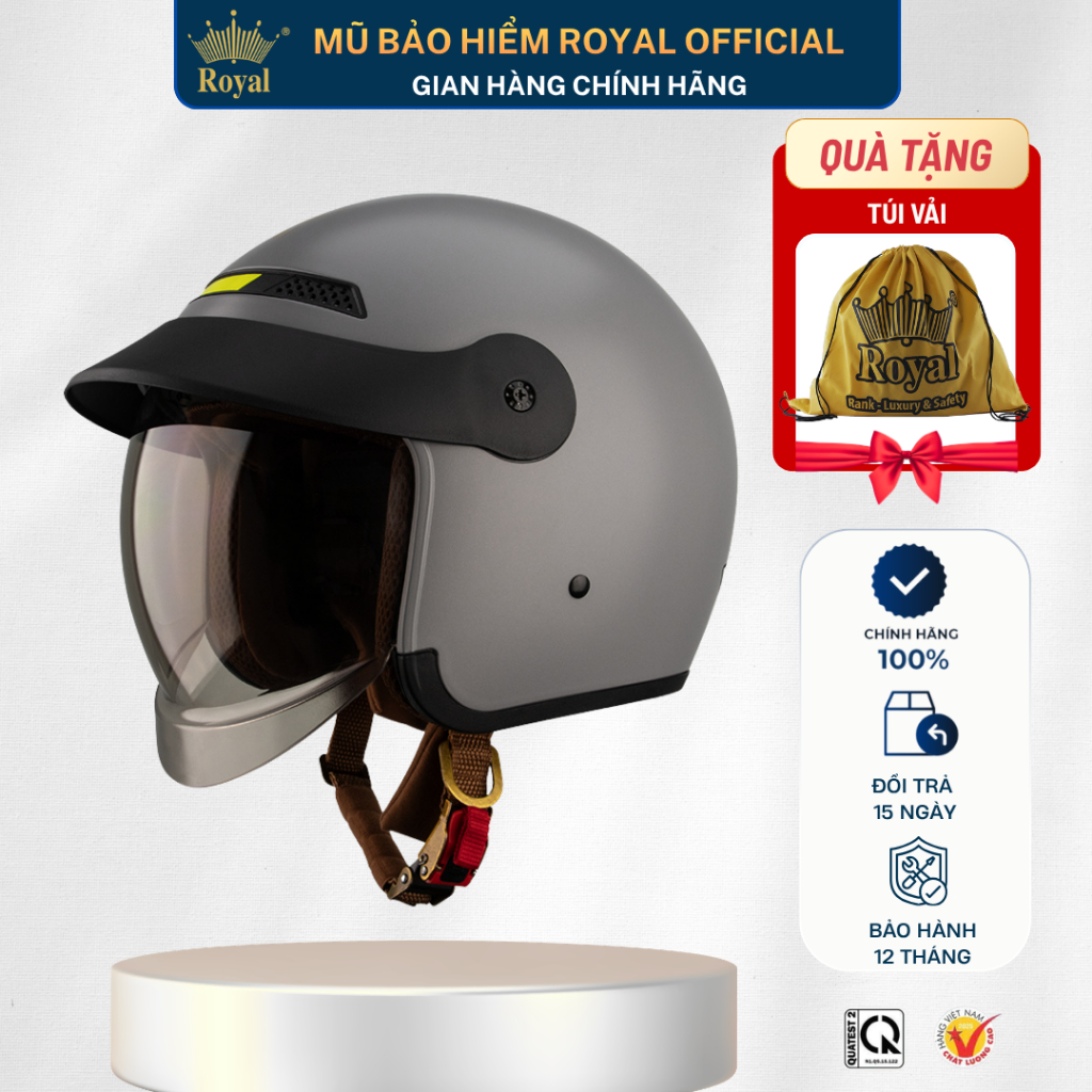 Mũ Bảo Hiểm 3/4 Royal M139 Luxury Kính Âm Có Lưỡi Trai Che Nắng Tiện Lợi