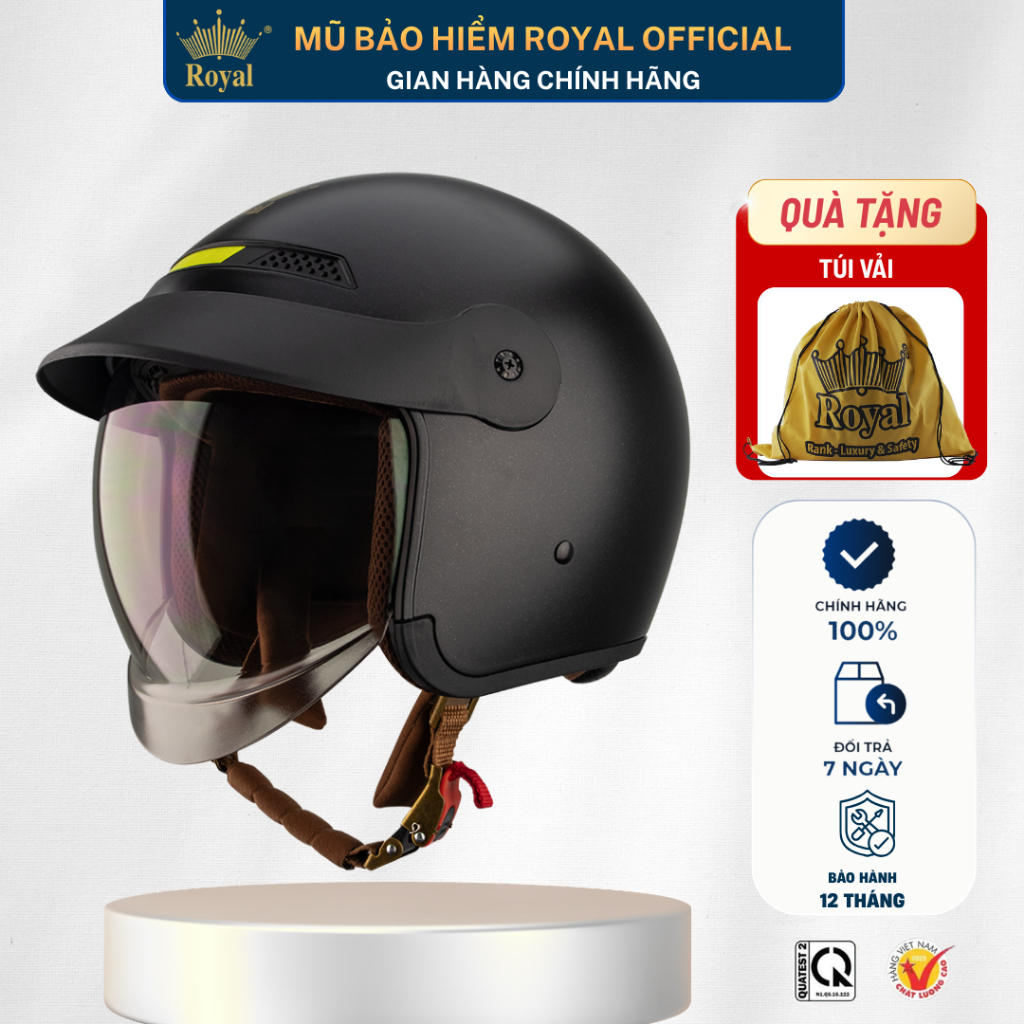 Mũ Bảo Hiểm 3/4 Royal M139 Luxury Cao Cấp Có Kính Chắn Và Lưỡi Trai Che Nắng