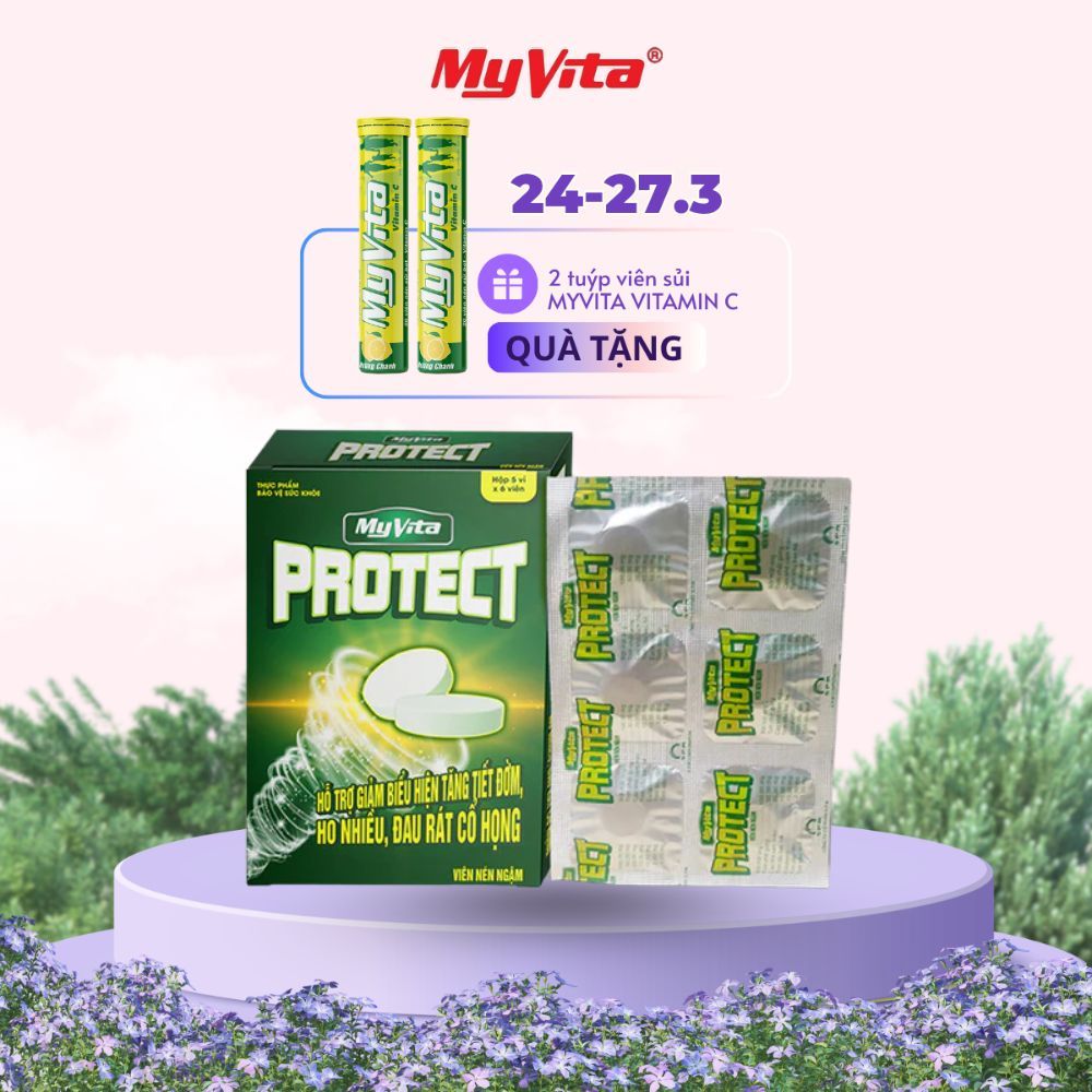 Viên ngậm thảo dược bổ phế, giảm ho và đau họng TPBVSK MyVita Protect hộp 30 viên