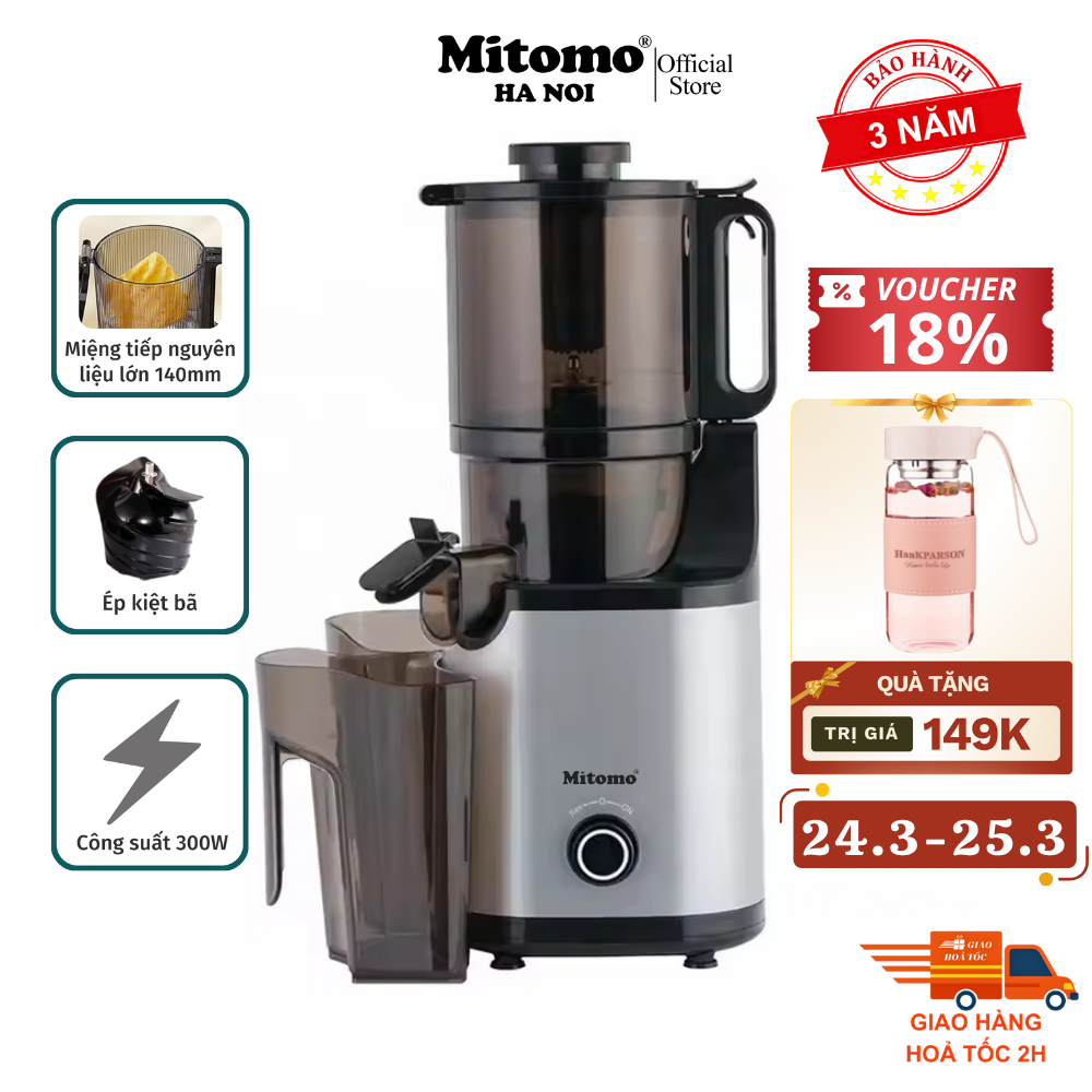 Máy Ép Chậm, Máy Ép Trái Cây Công Nghiệp Mitomo KJ3081 Kiệt Bã - Hàng Chính Hãng Bảo Hành 3 Năm