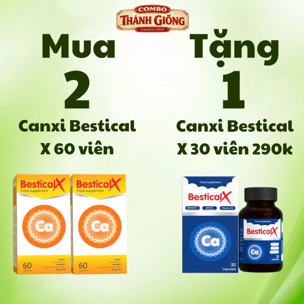 Chính hãng - Bestical X Canxi sinh học dạng viên cho trẻ em từ 8 tuổi và người lớn (60 viên)