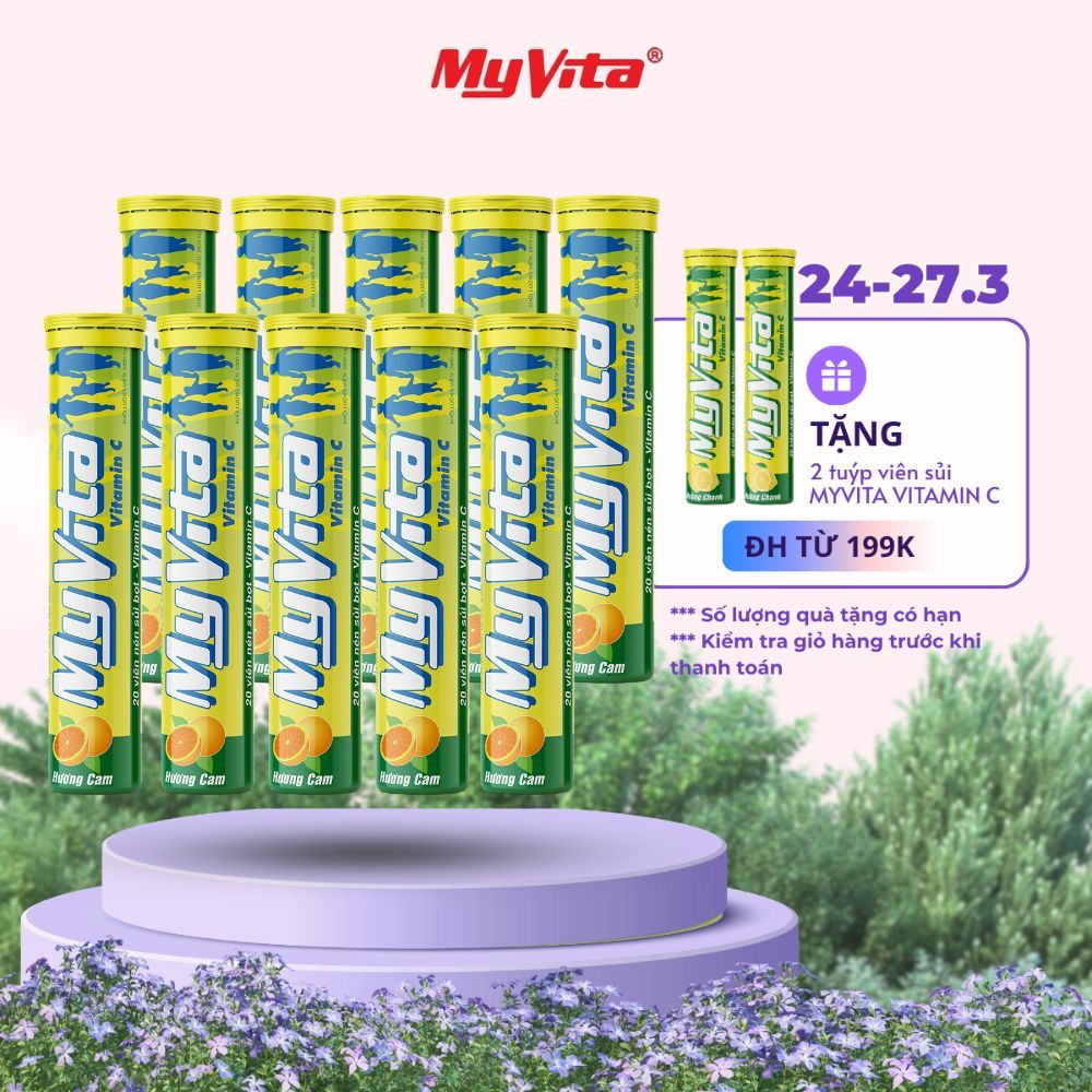[DATE MỚI 2028] Combo 10 viên sủi TPBVSK MyVita Vitamin C hương cam, giúp bổ sung vitamin C hỗ trợ t