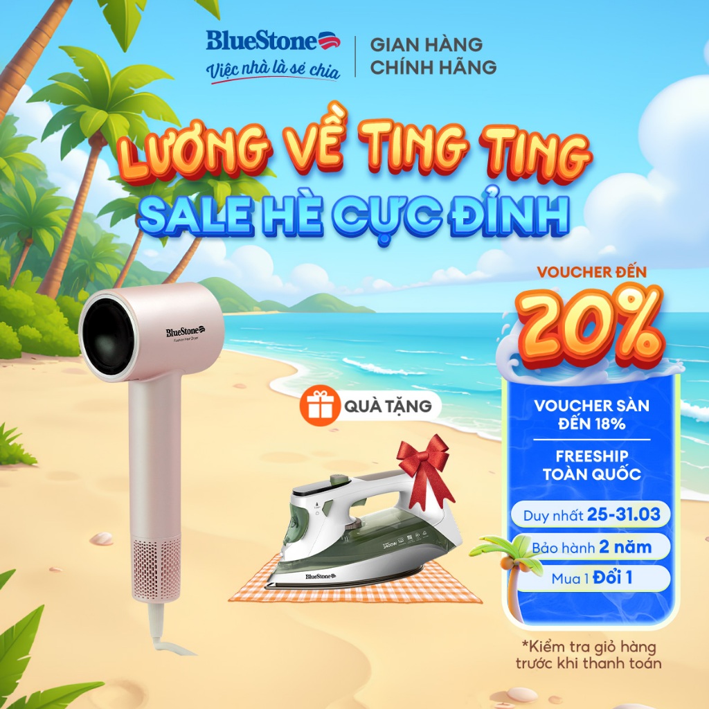 Máy Sấy Tóc BlueStone HDB-1975 1600W - Công Nghệ Ion Âm, 3 Cài Đặt Nhiệt Độ, 4 Cài Đặt Tốc Độ