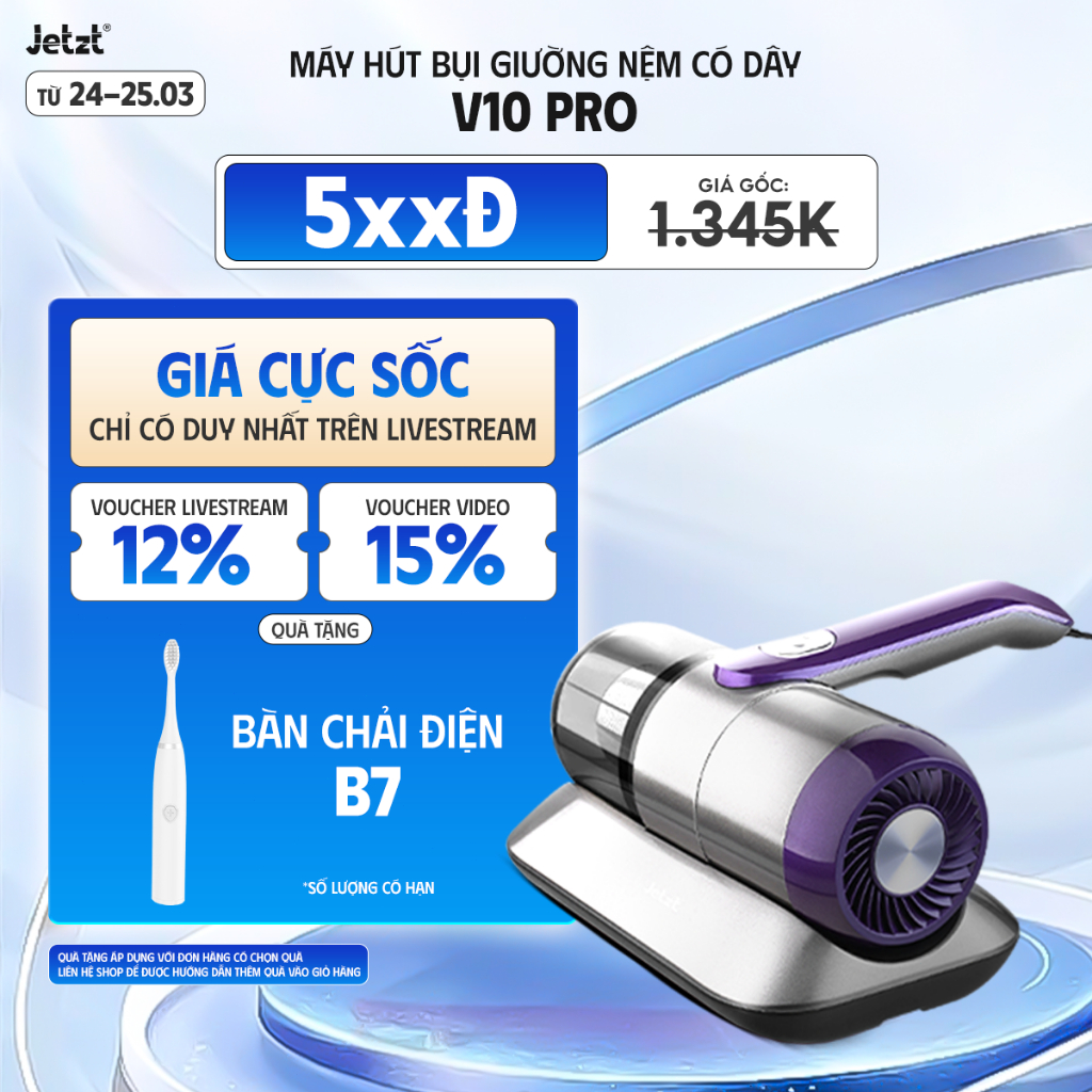 Máy hút bụi giường nệm diệt khuẩn UV JETZT PRO cầm tay - hàng chính hãng