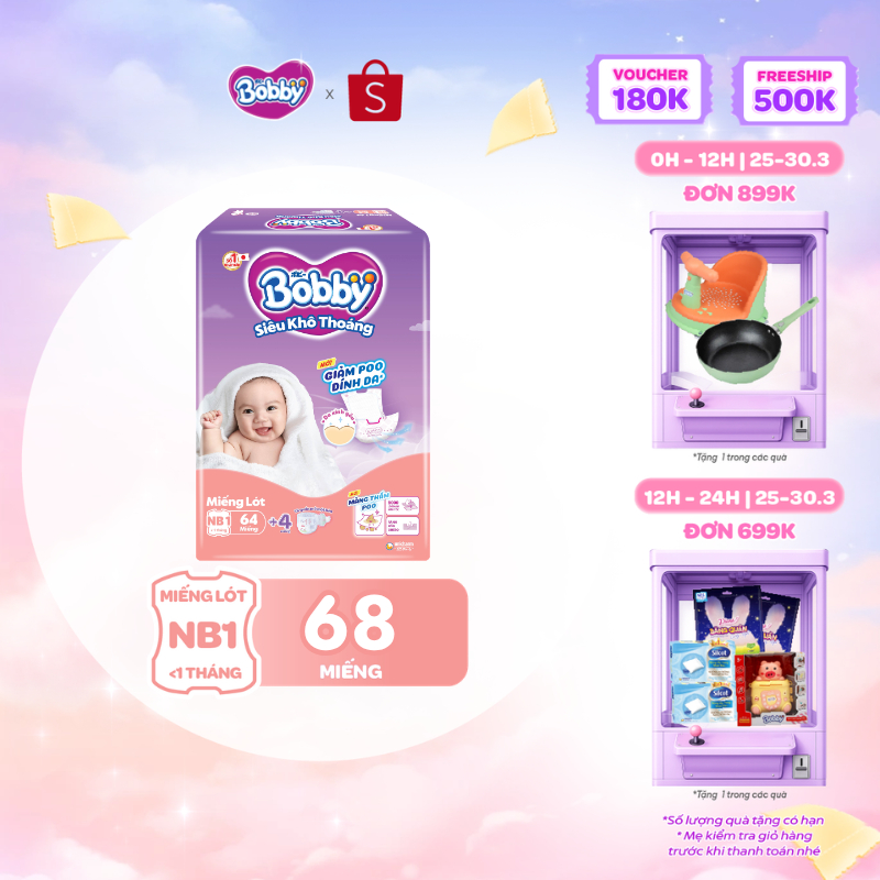 [TẶNG MIẾNG NGẪU NHIÊN] Miếng lót sơ sinh Bobby Newborn 1-64 miếng