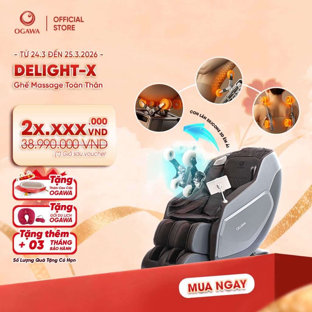 Ghế massage toàn thân OGAWA Delight X- Trục SL Track, con lăn lòng bàn chân và bắp chân
