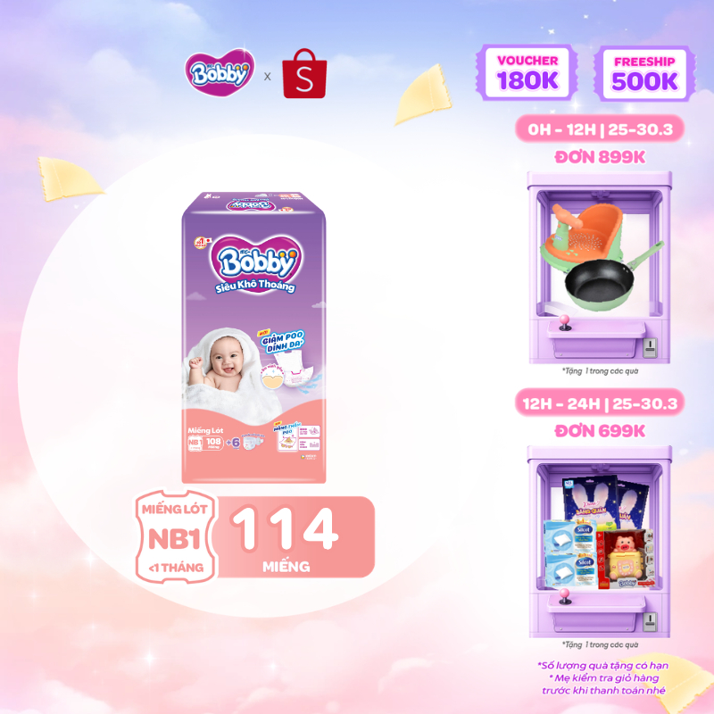 [TẶNG MIẾNG NGẪU NHIÊN] Miếng lót sơ sinh Bobby Newborn 1-108 miếng