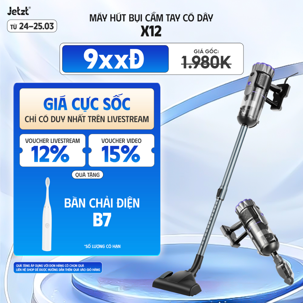 Máy hút bụi cầm tay đa năng 4in1 có dây JETZT X12, lực hút 21000PA
