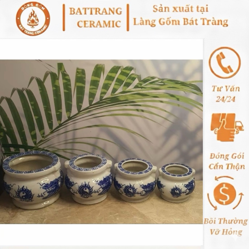 LƯ HƯƠNG SONG LONG CHẦU NGUYỆT MEN LAM BÁT TRÀNG
