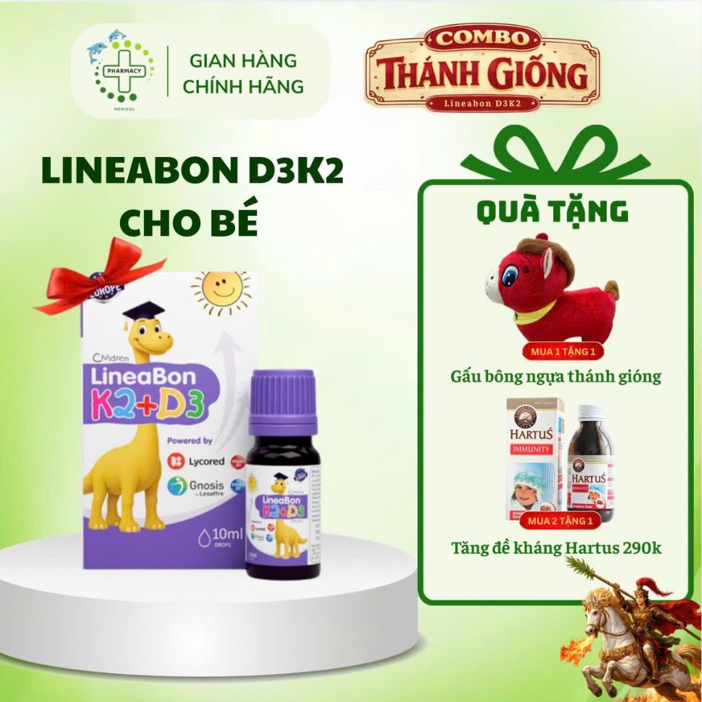 Chính hãng- LineaBon D3 K2 Dạng giọt 10ml bổ sung d3 k2 mk7 giúp tăng hấp thu canxi cho bé