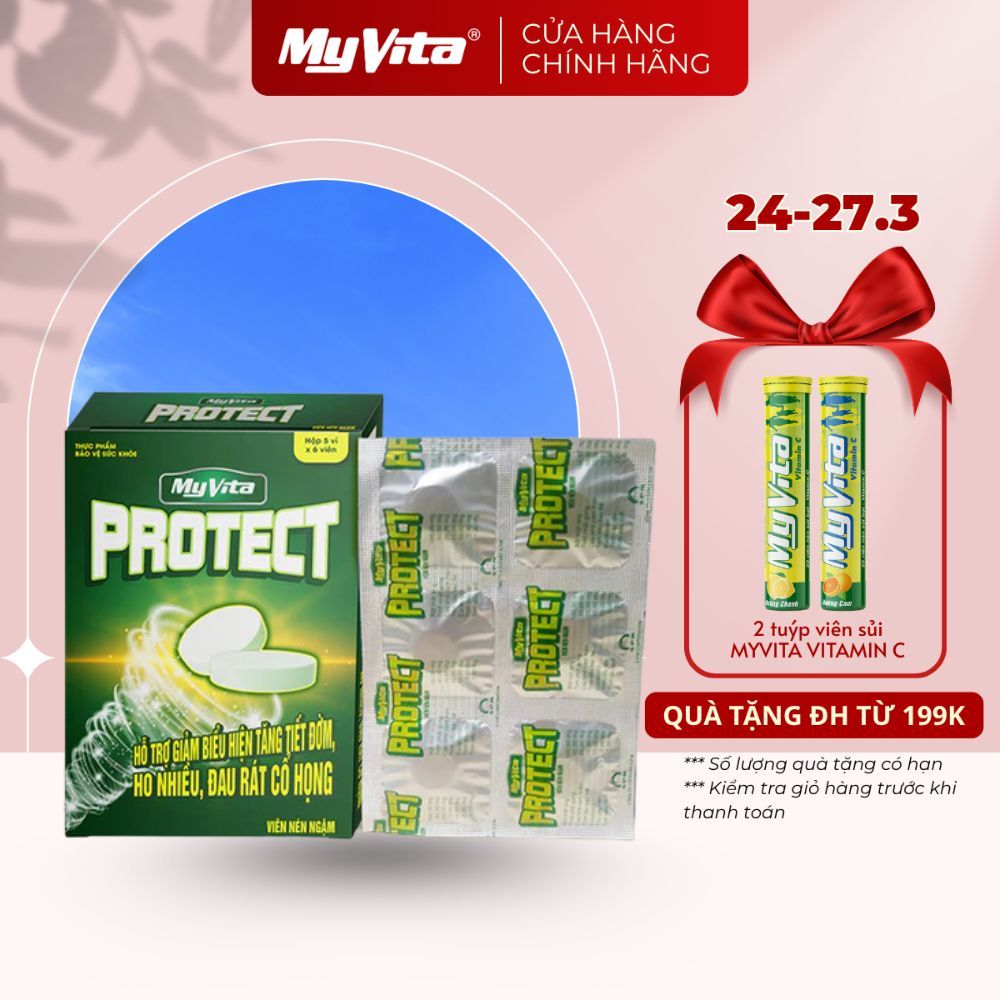 Viên ngậm thảo dược - TPBVSK MyVita Protect, hỗ trợ giảm ho, đau họng, giảm đờm