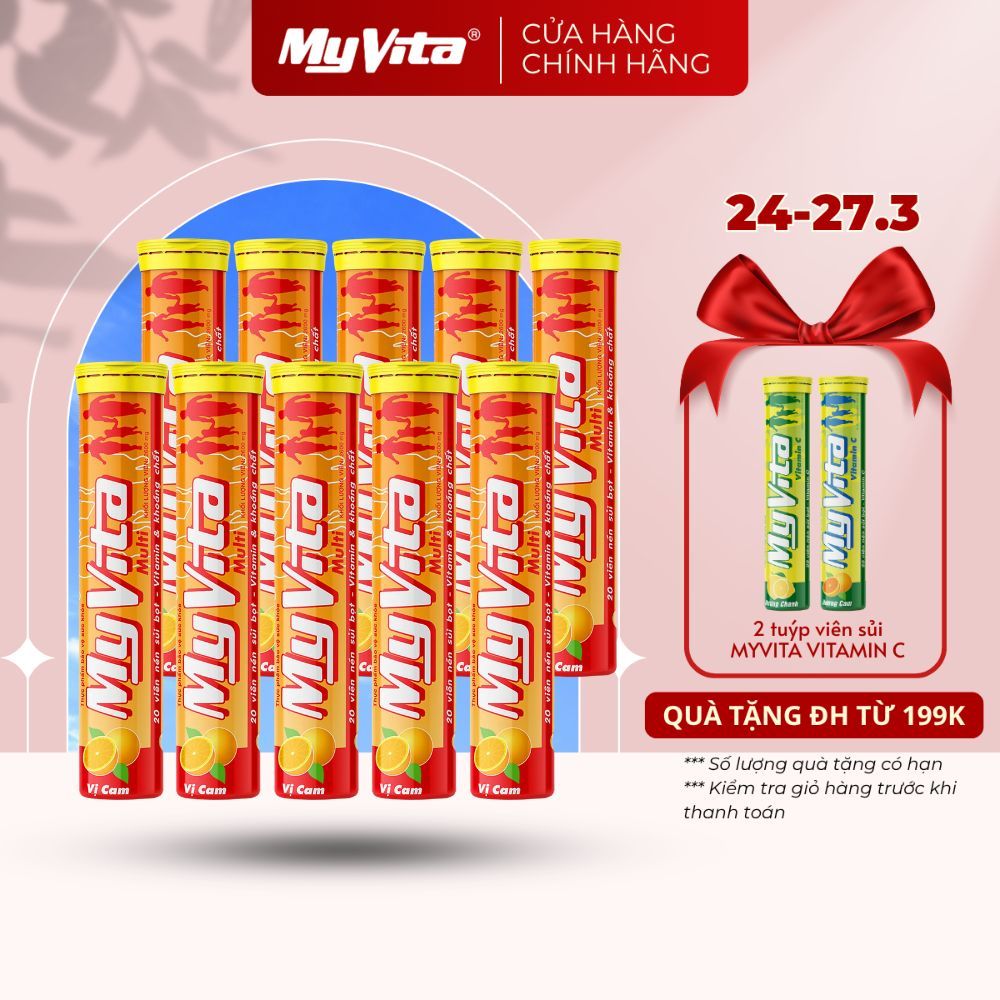 Combo 10 tuýp viên sủi TPBVSK MyVita Multi hương cam, 20 viên/ tuýp