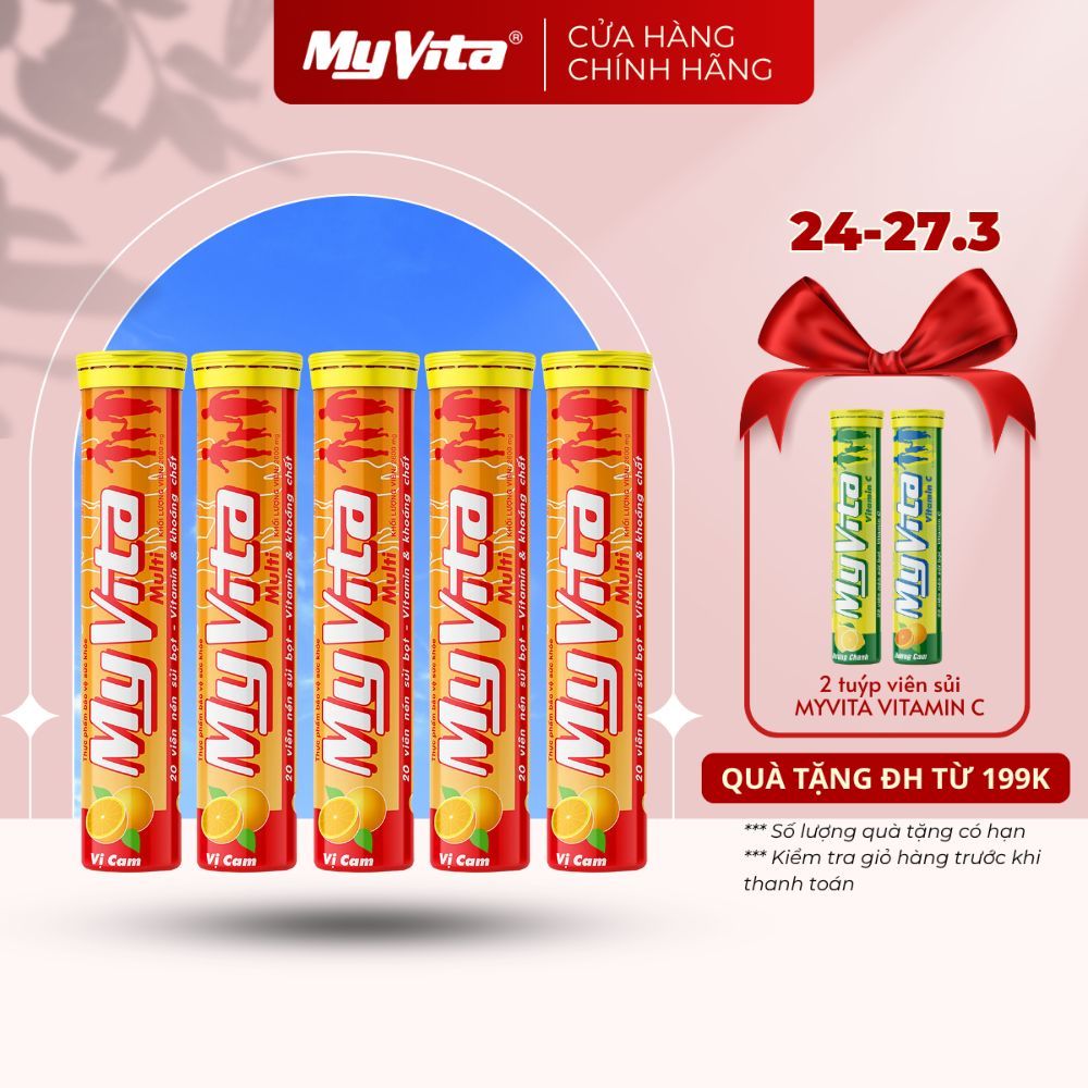 Combo 5 tuýp viên sủi TPBVSK MyVita Multi hương cam, 20 viên/ tuýp