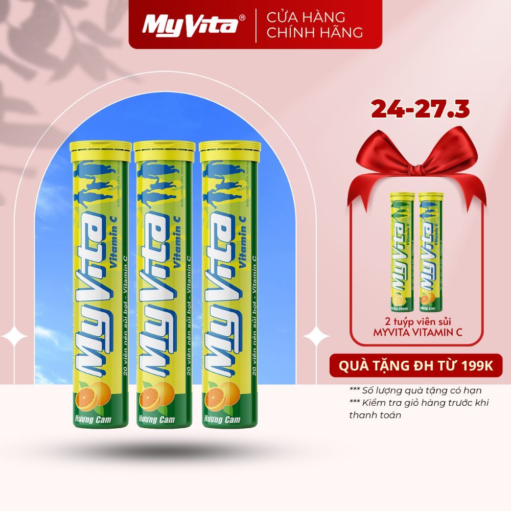 Viên sủi TPBVSK MyVita Vitamin C hương cam, tuýp 20 viên