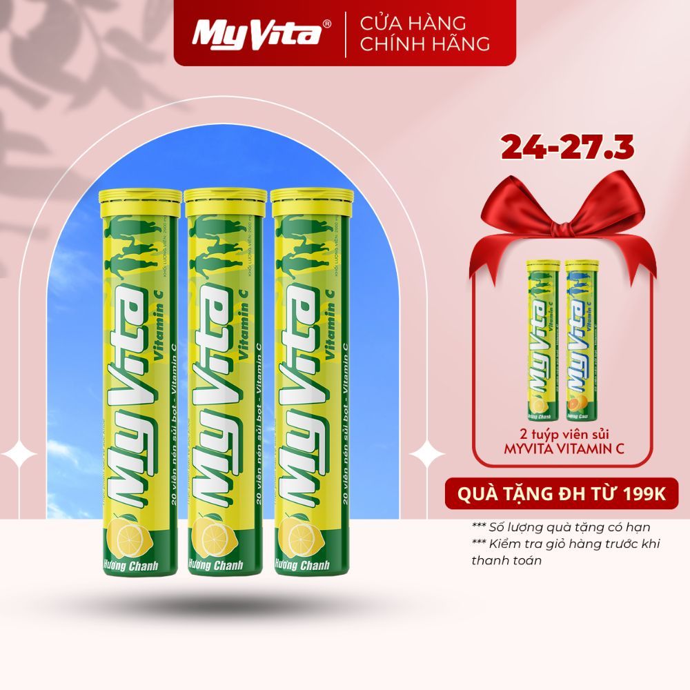 Viên sủi TPBVSK MyVita Vitamin C hương chanh, tuýp 20 viên
