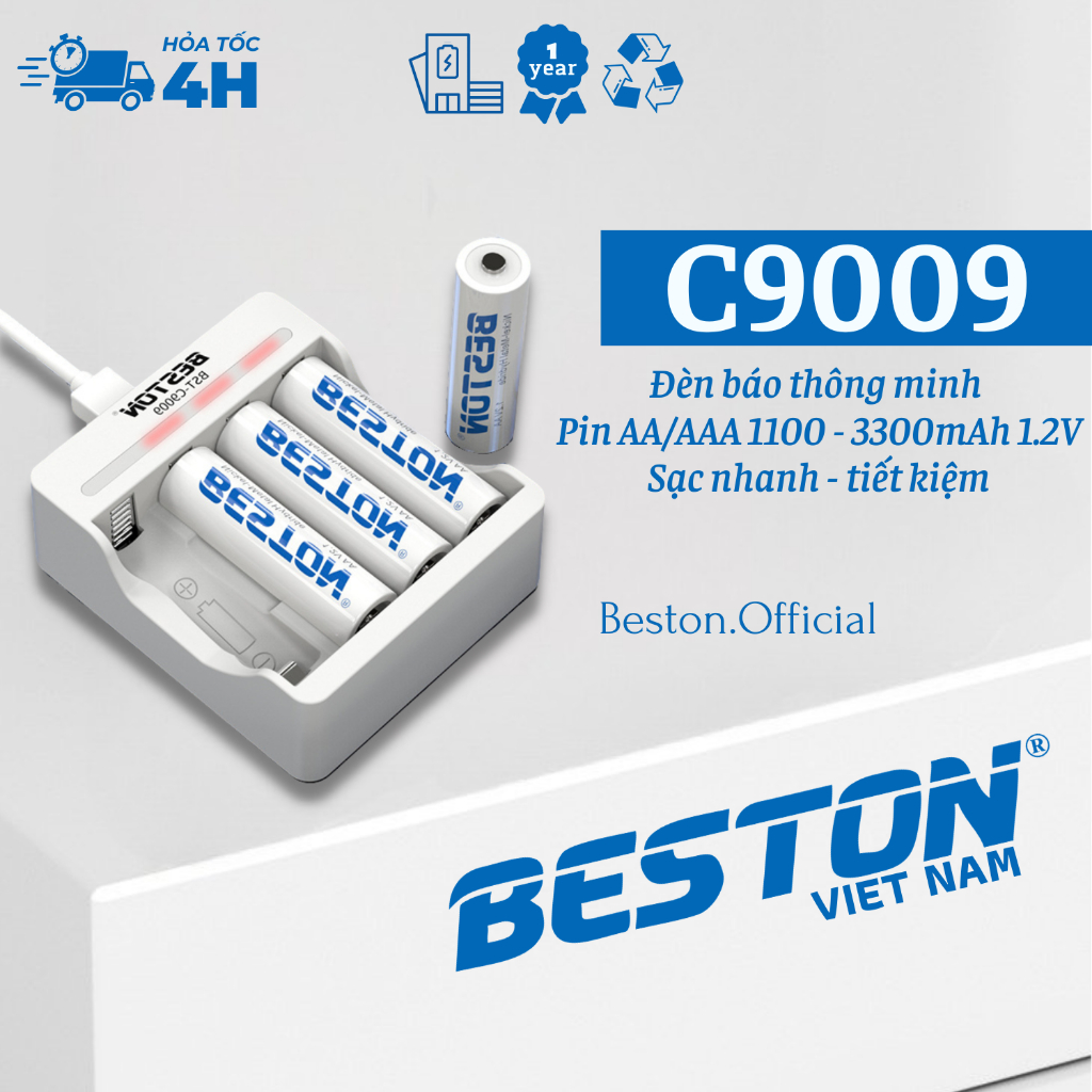 Combo sạc C9009 và pin 1.2V AA/AAA - (BẢO HÀNH 1 NĂM) - BESTON