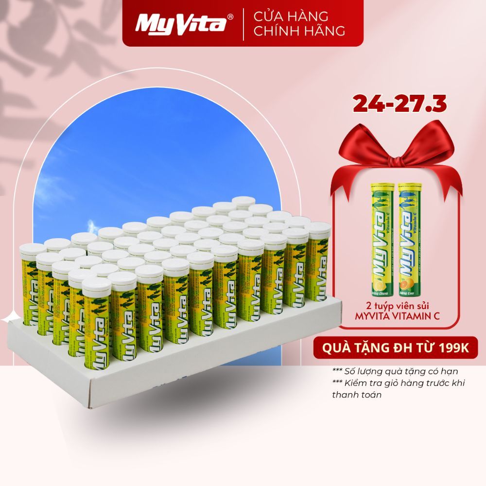 Viên sủi Vitamin C - TPBVSK MyVita Vitamin C hương chanh, hỗ trợ tăng đề kháng - Thùng 50 tuýp