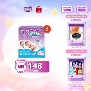 Combo 2 tã dán sơ sinh Bobby NB70/S54/M46 mới- Lõi nén cotton-soft 3mm