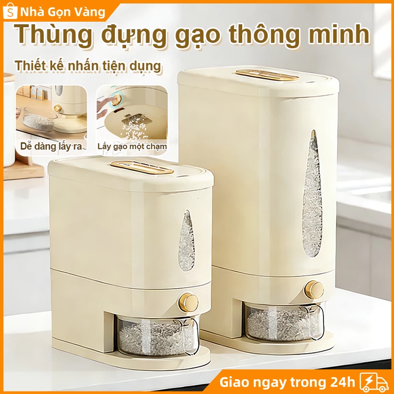 Hộp Đựng Gạo Chống Ẩm-Lấy Gạo Tự Động Tiện Lợi, Chống Ẩm Mốc Vượt Trội-Dung Tích 5kg/10kg Linh Hoạt