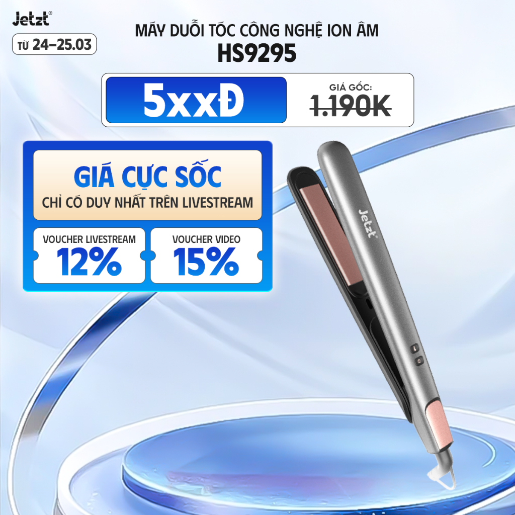 Máy Duỗi Tóc JETZT HS9295 - Tích Hợp Ion Âm Chăm Sóc Tóc Hư Tổn - Duỗi Tóc Thẳng Mượt Không Bị Xơ Rối