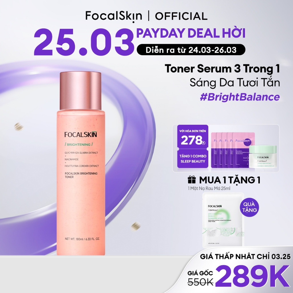 Toner Serum 3In1 Dưỡng Ẩm Trắng Da FOCALSKIN Niacinamide B3 44.5% Cam Thảo Phù Hợp Da Nhạy Cảm 180ml