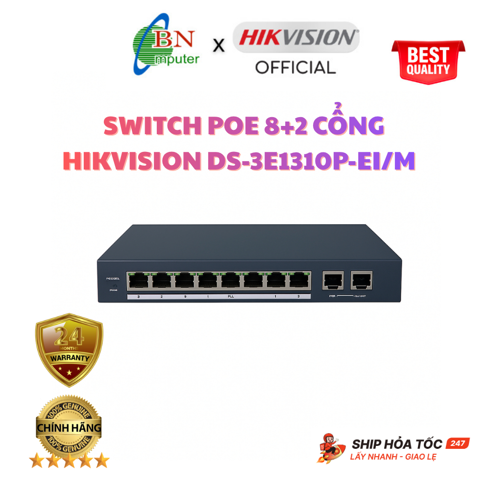 Switch POE 8+2 cổng Hikvision DS-3E1310P-EI/M