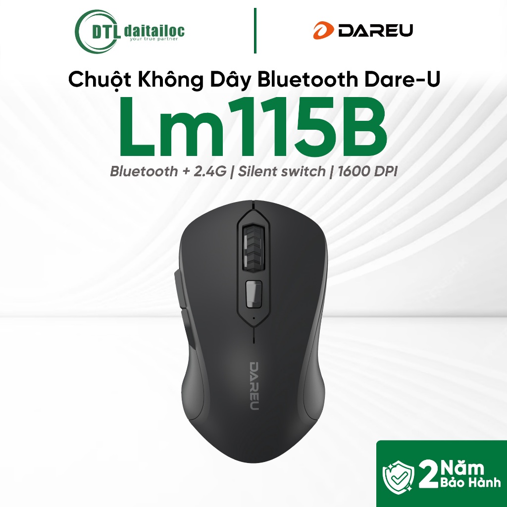 Chuột Không Dây Bluetooth Dare-U Lm115B Đen | Chính Hãng | Bảo Hành 24 Tháng