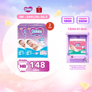 [MUA 2 TẶNG 1] Combo 2 tã dán sơ sinh Bobby NB70 (XS70)/S80-Lõi nén cotton-soft 3mm -Tặng miếng ngẫu nhiên