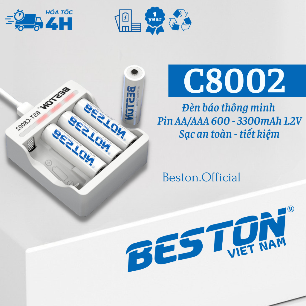 Combo Sạc C8002 và pin sạc AA/AAA - (BẢO HÀNH 1 NĂM) - BESTON