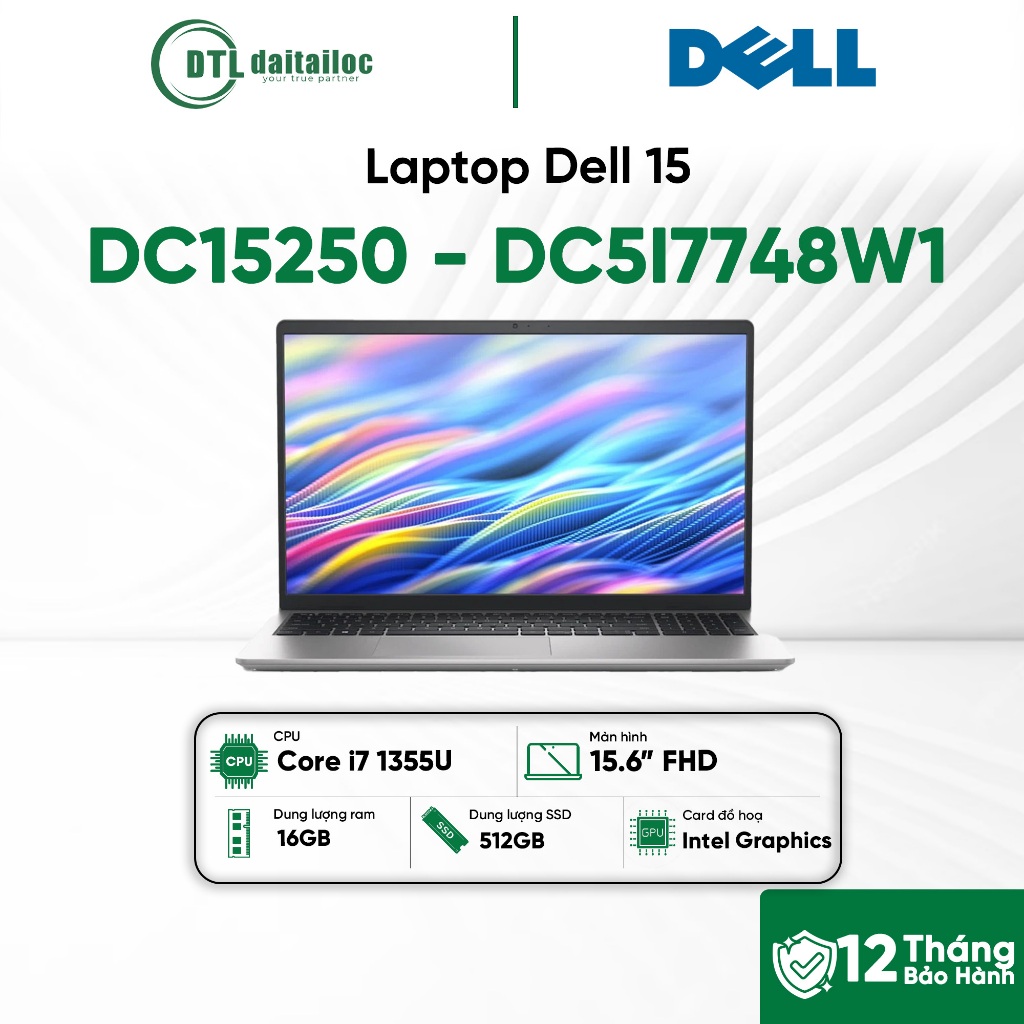 Laptop Dell DC15250 Core i7-1355U 16G 512G 15.6FHD Win11 Office 2024+365 DC5I7748W1 Silver | Bảo hàn
