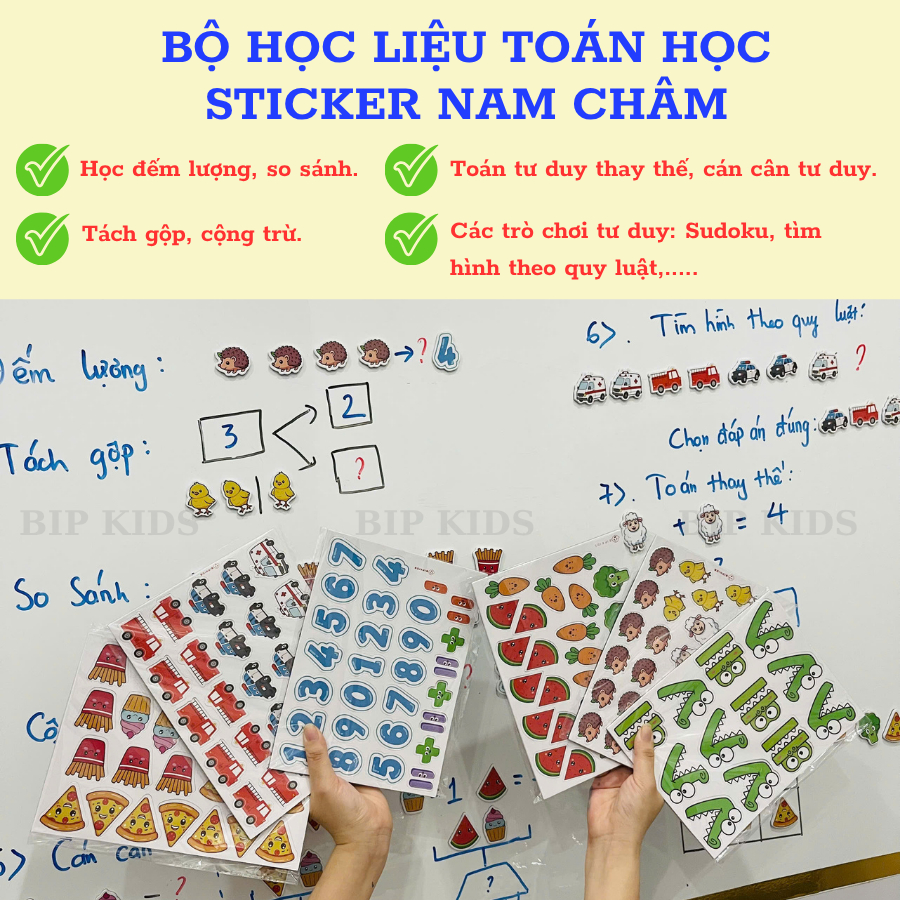 Bộ Học liệu Toán học sticker nam châm BIP KIDS-giúp bé học đếm lượng, cộng…
