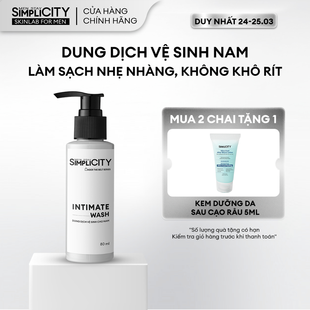 Dung dịch vệ sinh nam Intimate Wash Men Stay Simplicity làm sạch ngăn mùi 80ml