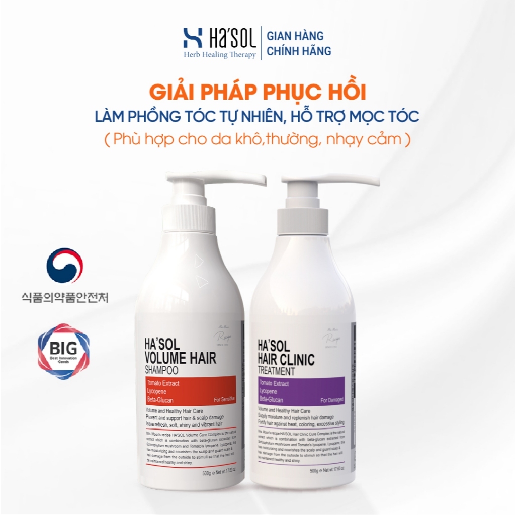 Giải Pháp Phục Hồi Làm Phồng Tóc Tự Nhiên Hỗ Trợ Mọc Tóc (Ha'sol Volume Hair shampoo + Ha'sol Hair C