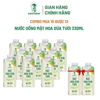 [Khuyến Mãi] Mua 10 tặng 2, Mật Hoa Dừa Tươi Organic Sokfarm, 12 hộp UHT 330ml.